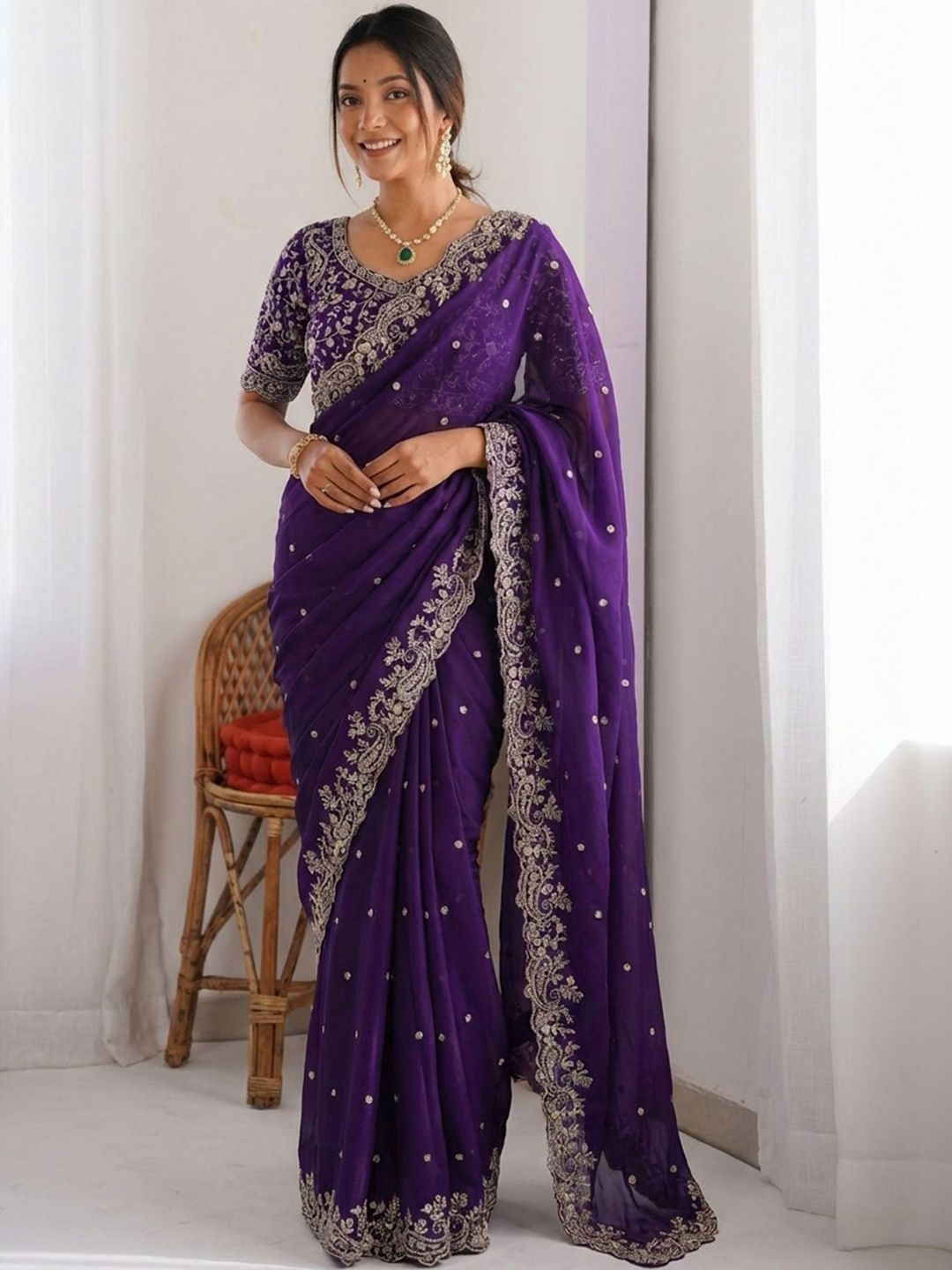 Zili Embellished Embroidered Heavy Work Saree