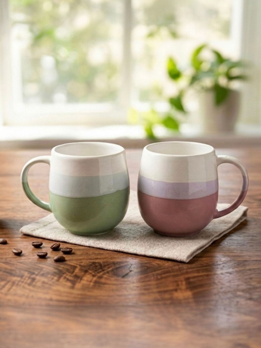 U & U Unique Utilities Purple & Olive Green Large Ceramic Glossy Coffee Mugs- 450 ml each
