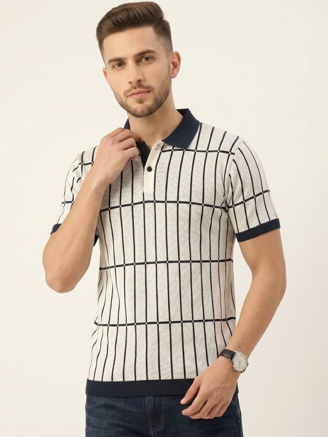 The Roadster Lifestyle Co Checked  Polo Collar Tshirts