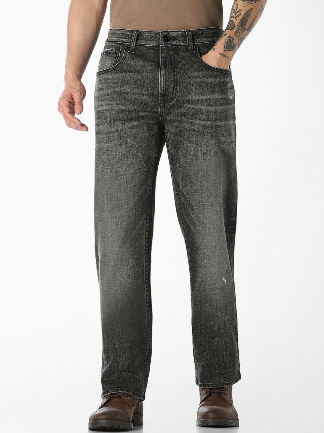 Bootcut High-Rise Mildly Distressed Light Fade Stretchable Jeans