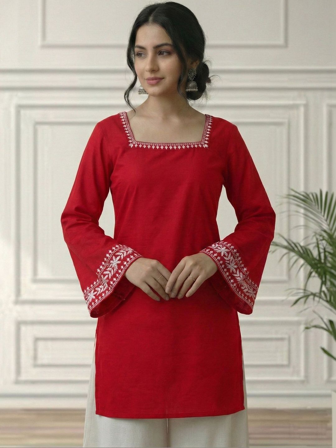 Mahiras Comfort Embroidered Flared Sleeve Ethnic Top