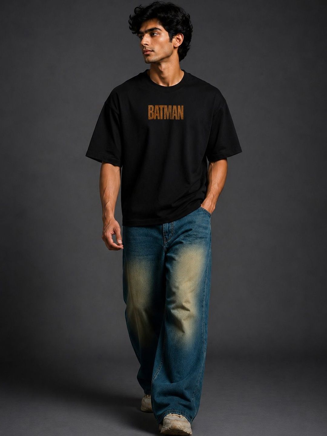BEOVER Men's Oversized Batman Typography T-shirt