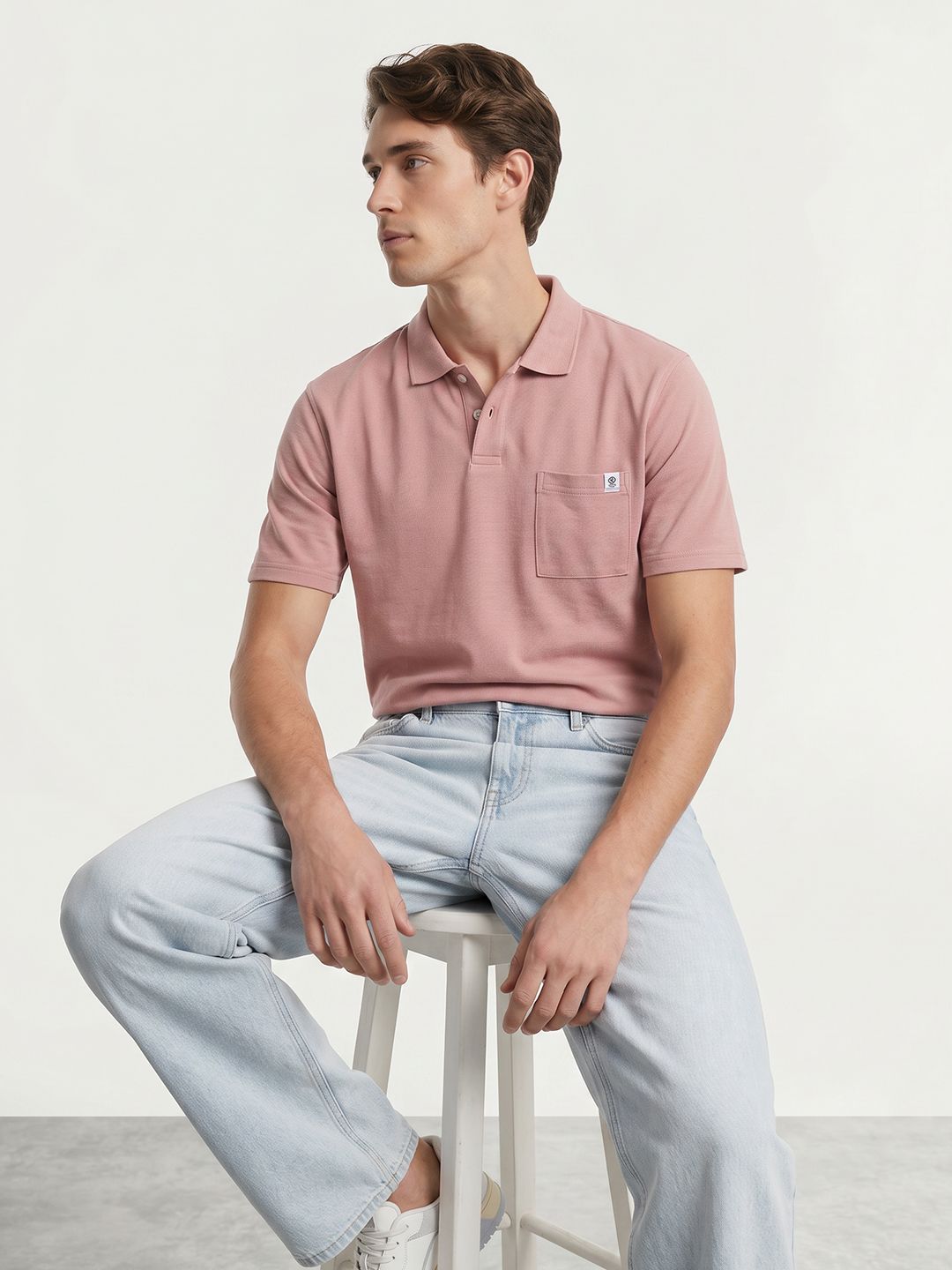 Mast & Harbour Pure Cotton Polo Collar Pocket T-shirt