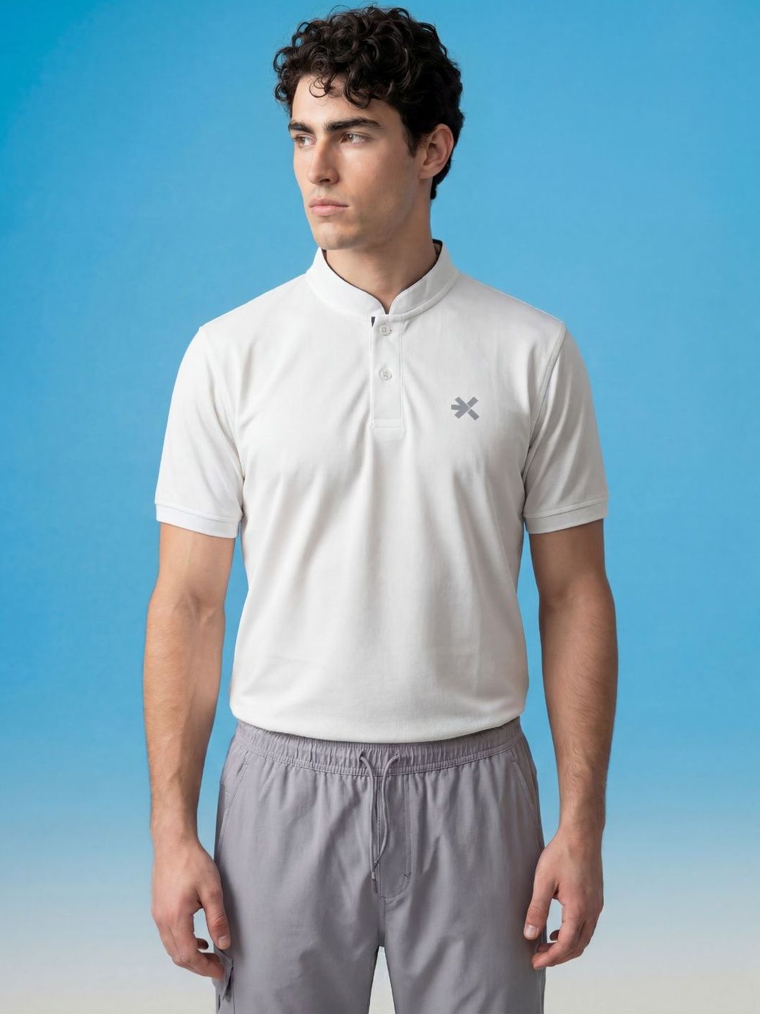 HRX by Hrithik Roshan Men Brand Logo Mandarin Collar Slim Fit T-shirt