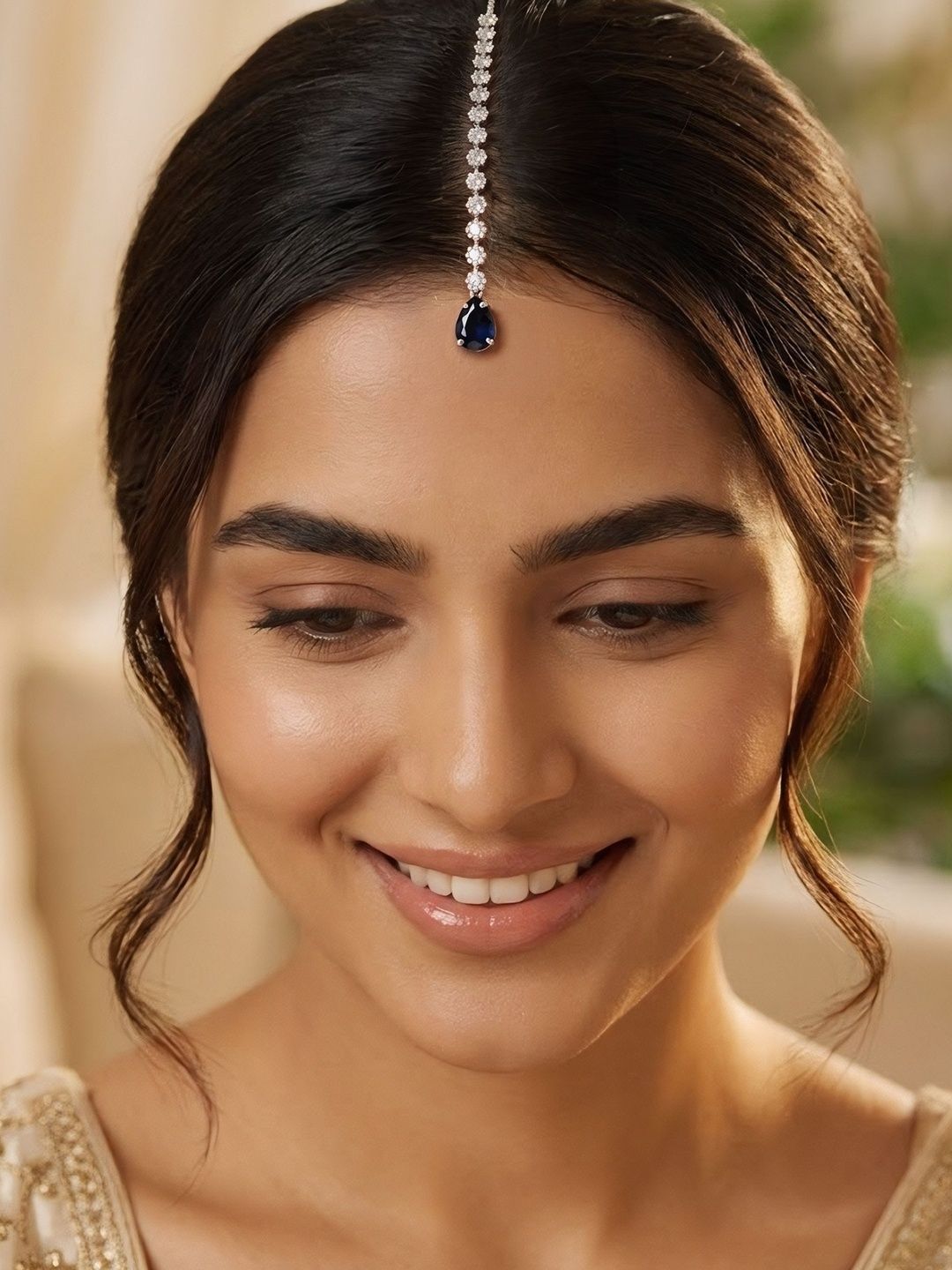 PRIVIU American Diamond Studded Maang Tikka Head Jewellery