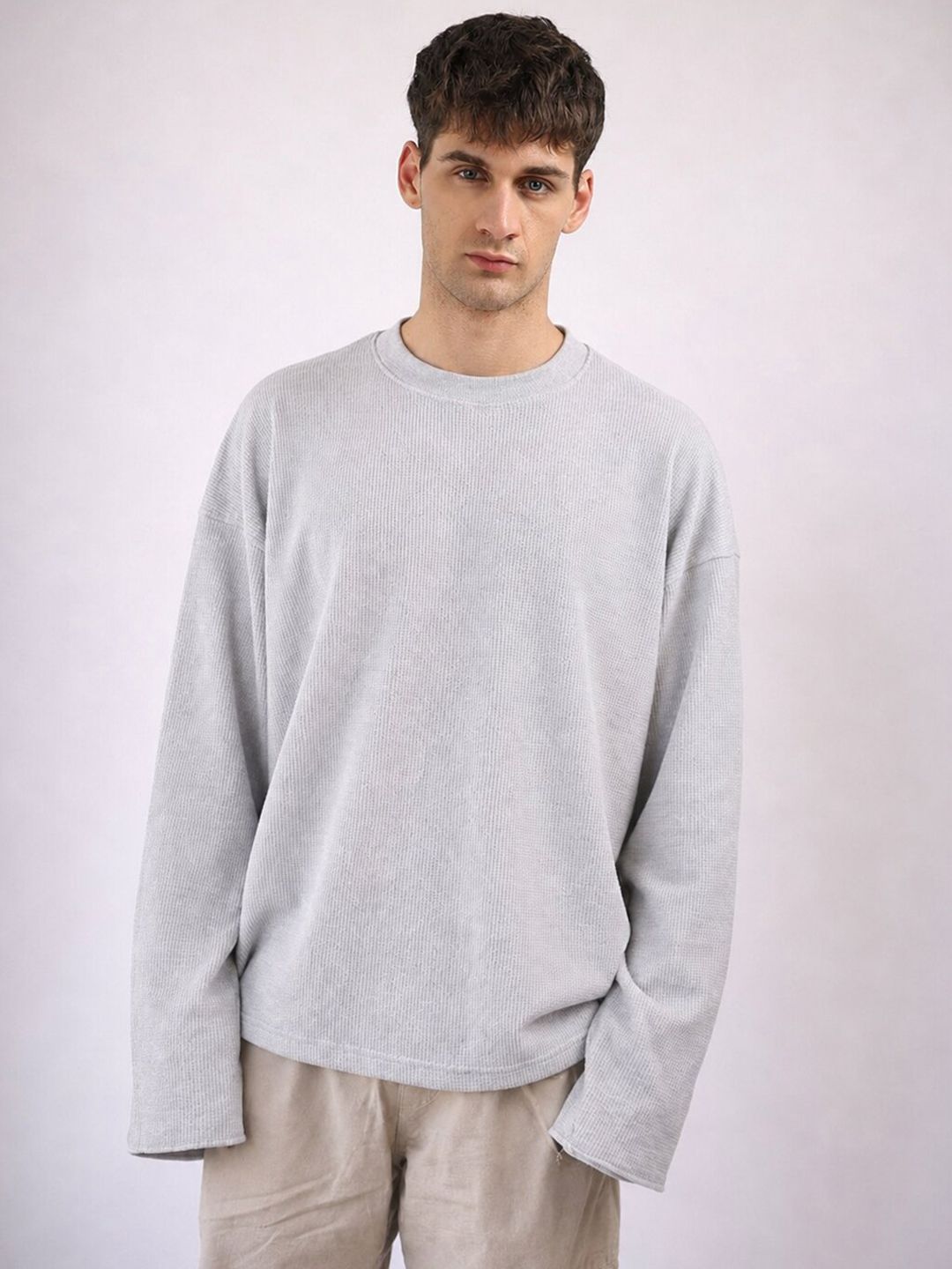 MOHICANS Drop-Shoulder Sleeves Waffle Textured Oversized T-shirt