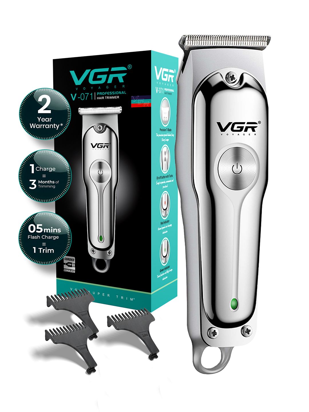 VGR V-071 Hair & Beard Trimmer for Men with 120 Min Runtime & Type-C Fast Charging