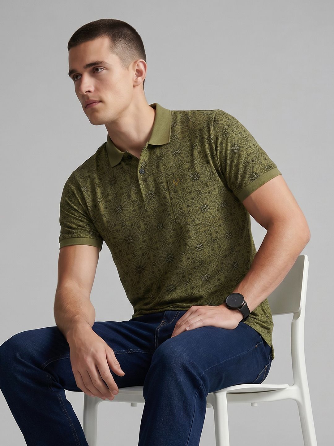 Allen Solly Printed Pure Cotton Polo Collar T-shirt