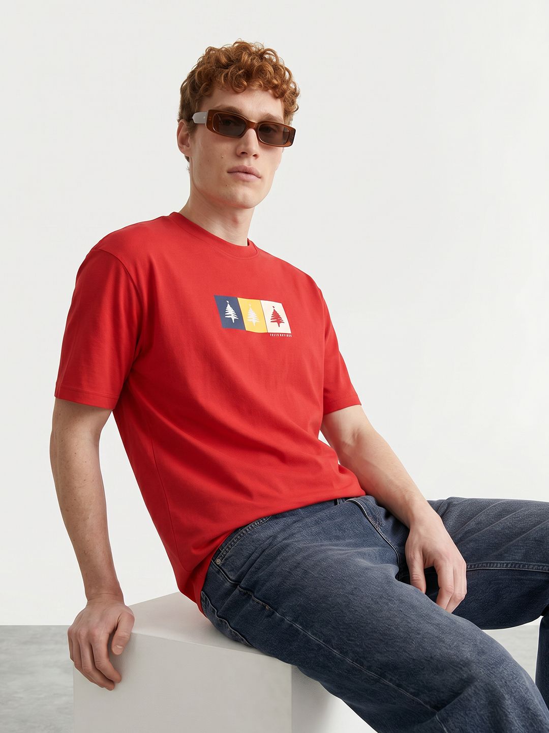 Mast & Harbour Printed Drop-Shoulder Sleeves T-shirt