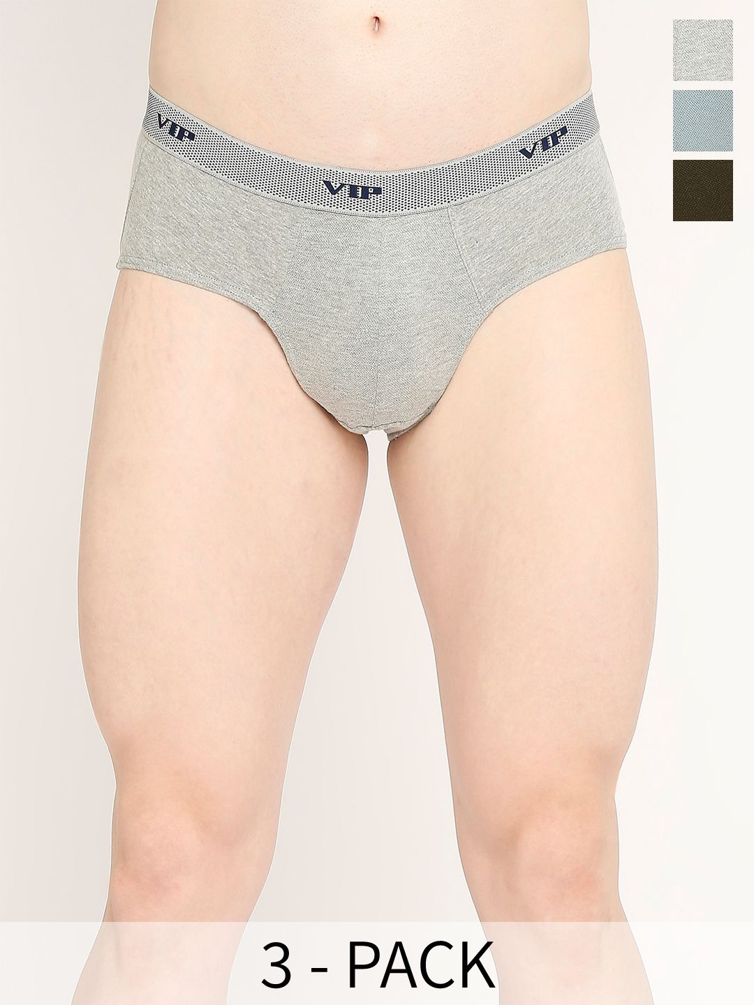 VIP Pack Of 3 Assorted Cotton Mid-Rise Basic Briefs VP-MI-BF-FRESH-1P-IN-PO3-80