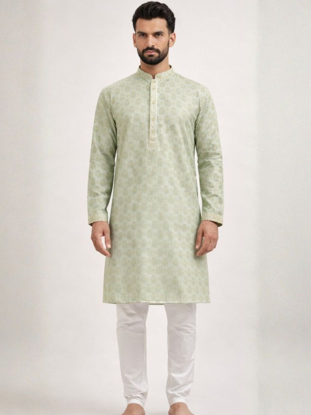 Sangria Woven Design Mandarin Collar Straight Kurta