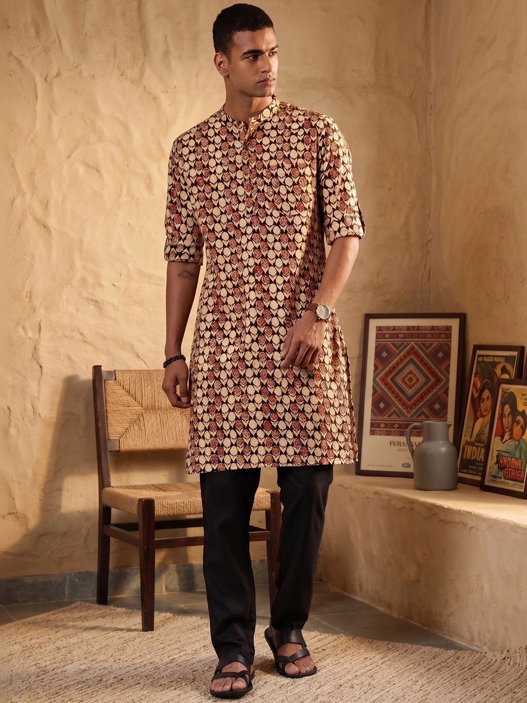 Taavi Pure Cotton Indie Floral Printed Kalamkari Kurta