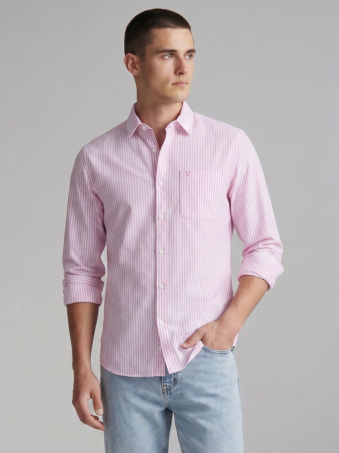 Van Heusen Van Heusen Slim Fit Striped Pure Cotton Casual Shirt