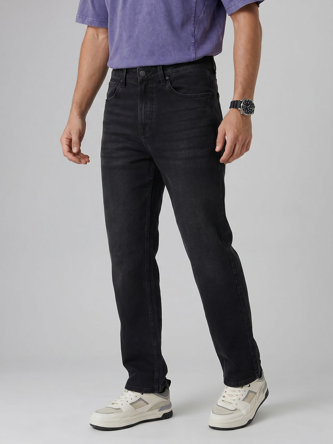 SPYKAR Spykar Men Ikemen Mid Rise Relaxed Fit Black Jeans