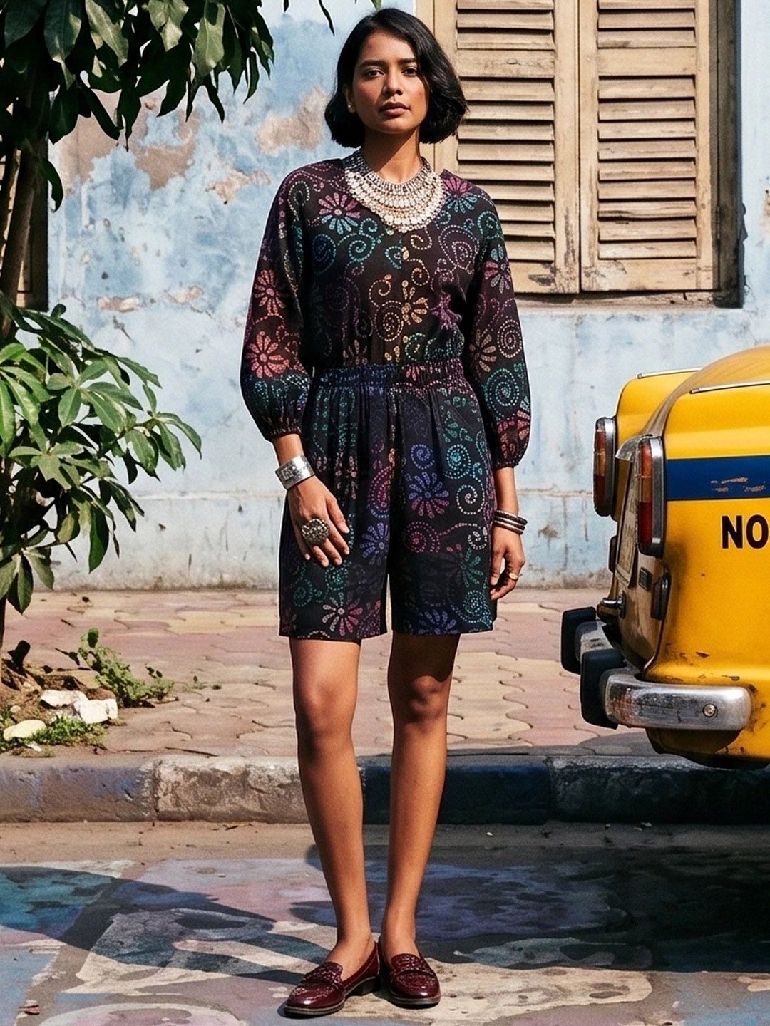 Taavi Pure Cotton Floral Printed Puff Sleeves Batik Crafted Jumpsuit