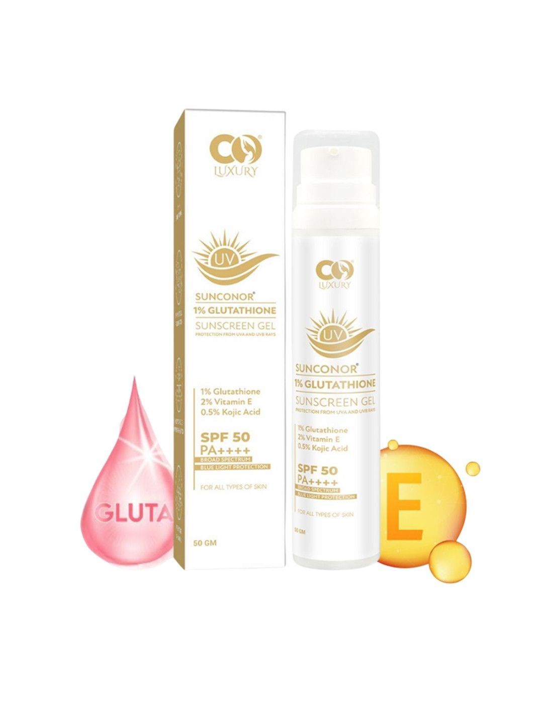 Buy CO LUXURY Sunconor 1% Glutathione Sunscreen Gel With SPF 50 PA ++++ -  50 g - Face Sunscreen for Unisex 33059486 | Myntra