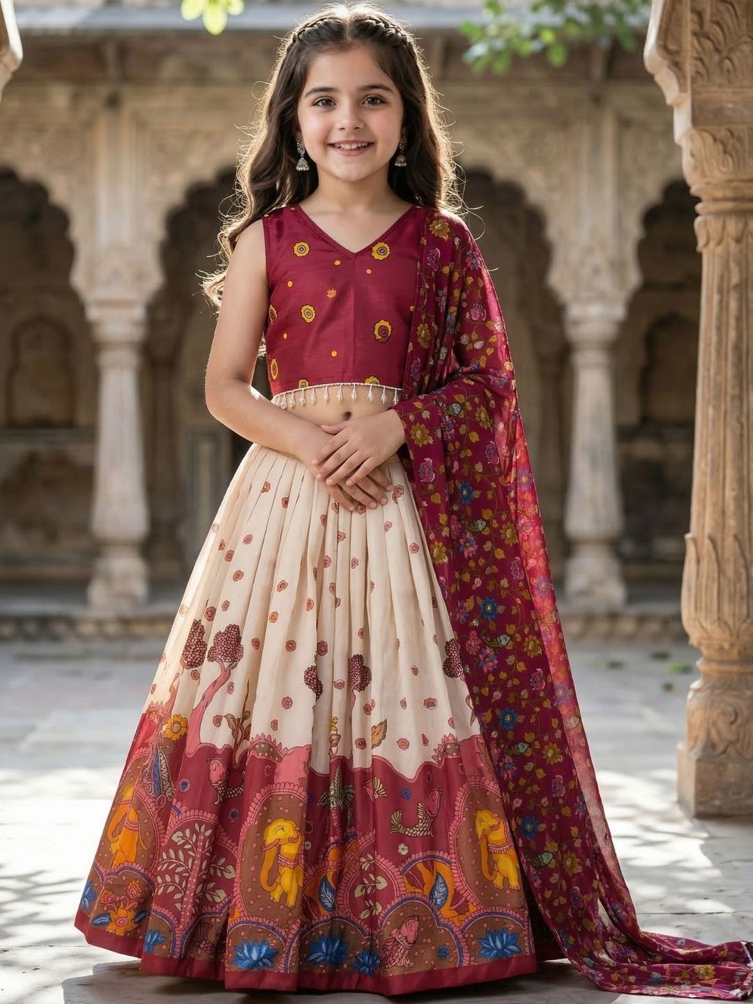 KALINI Girls Embroidered Semi-Stitched Lehenga & Blouse With Dupatta