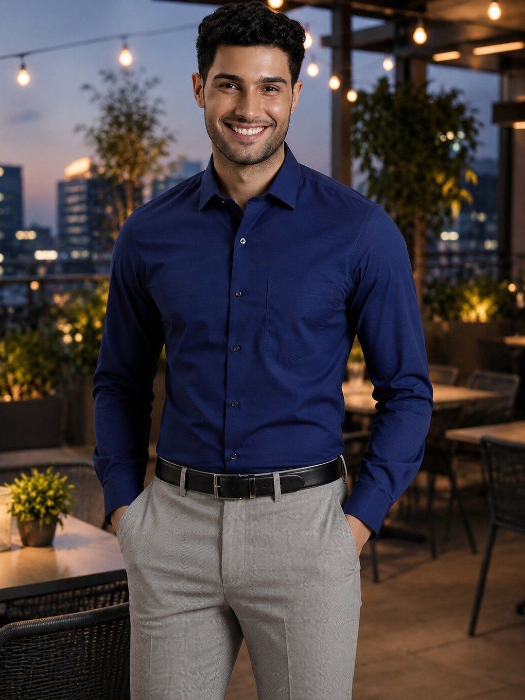 Turtle Men Classic Spread Collar Textured Cotton Slim Fit Formal Shirt