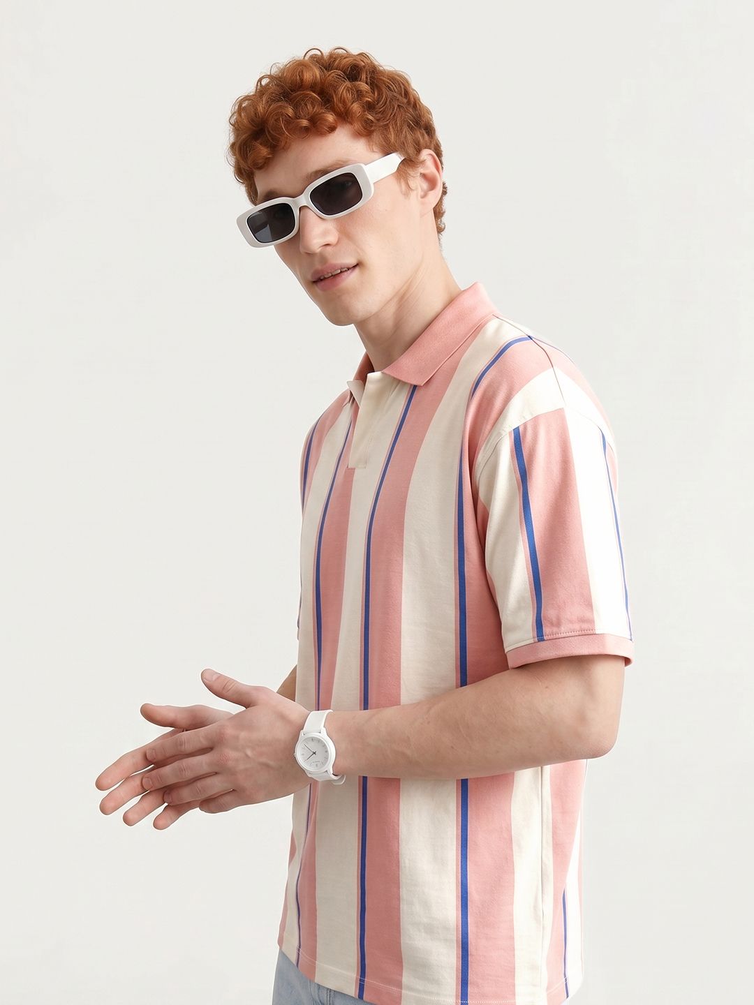 Mast & Harbour Men Striped Polo Collar Relaxed Fit T-shirt