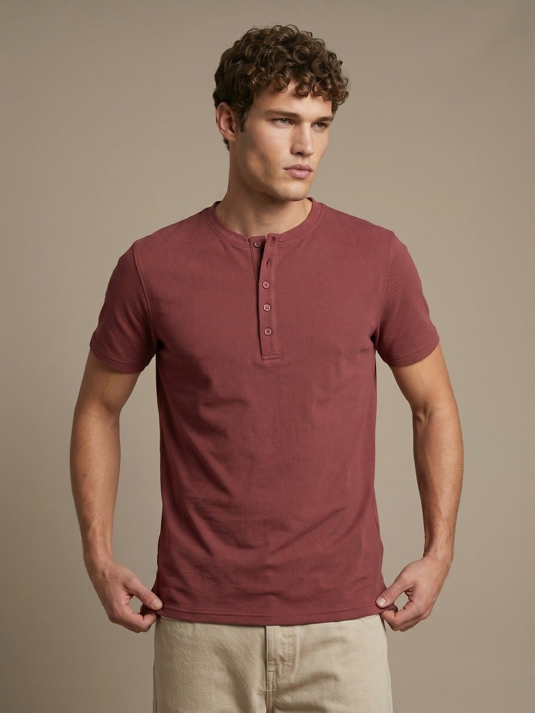glitchez Men Henley Neck T-shirt