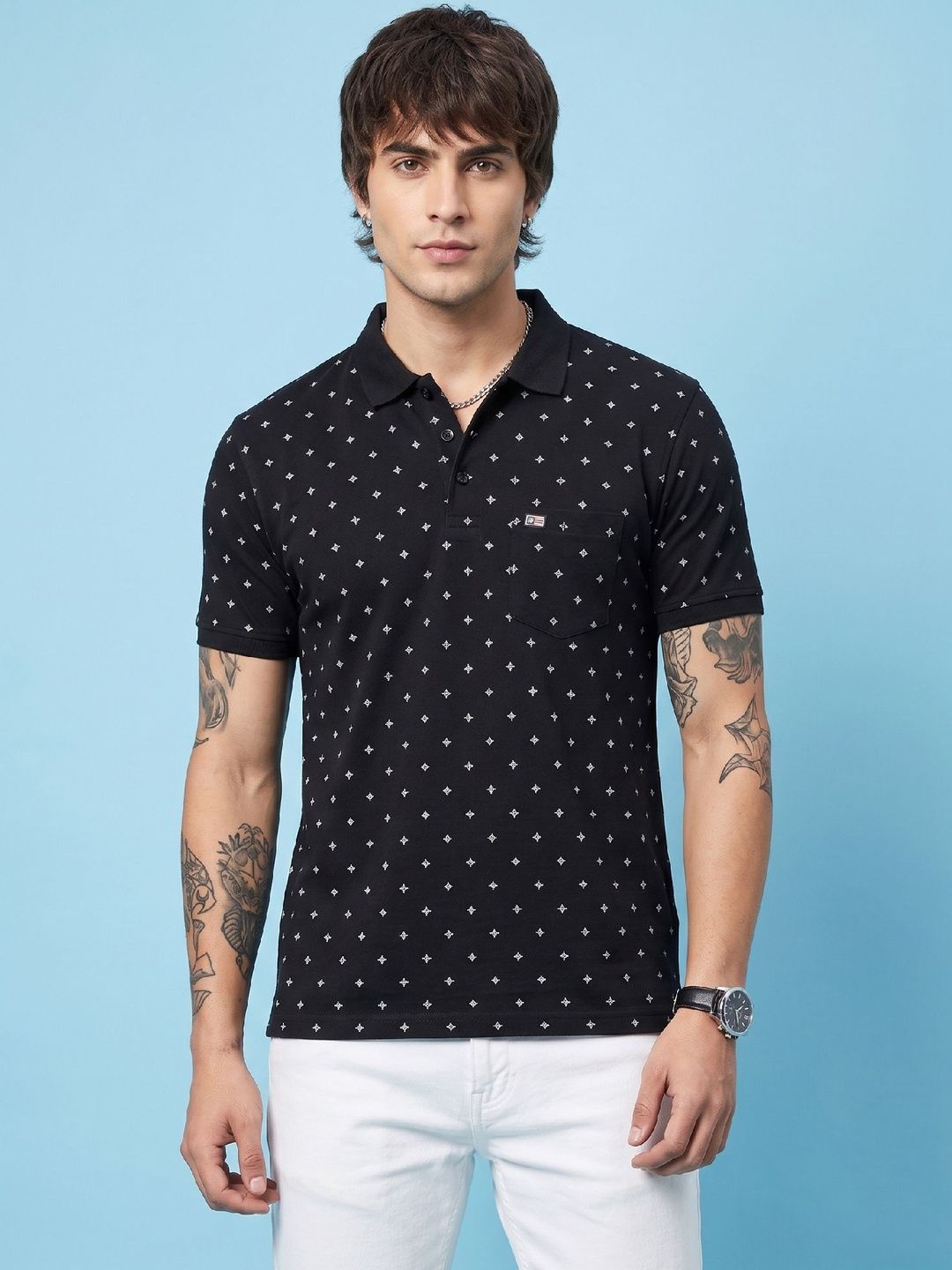 SANDPIPER Men Printed Polo Collar Pockets T-shirt