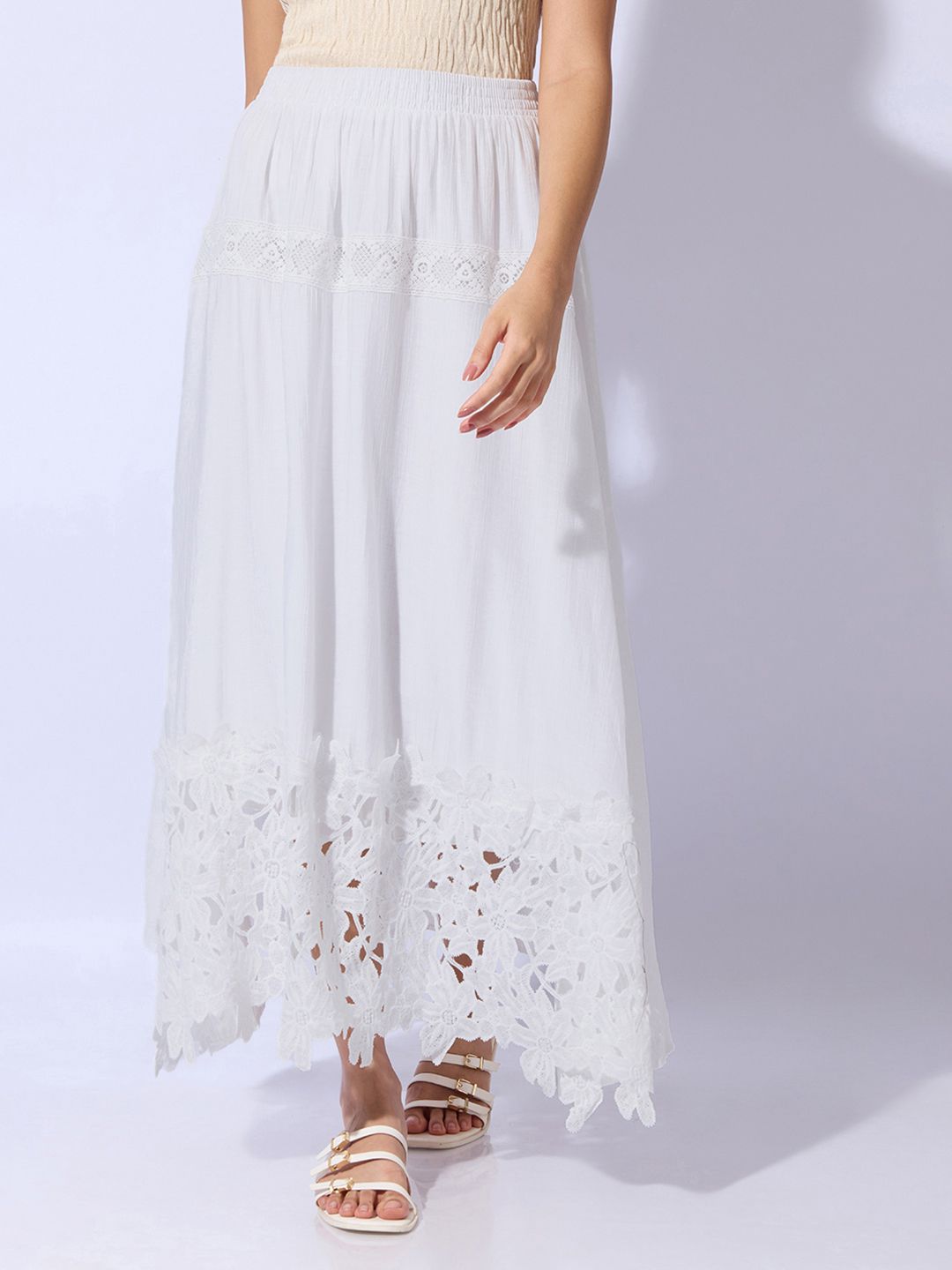 Buy SHOWOFFFF Women Cotton Embellished Lace Frills Bows and