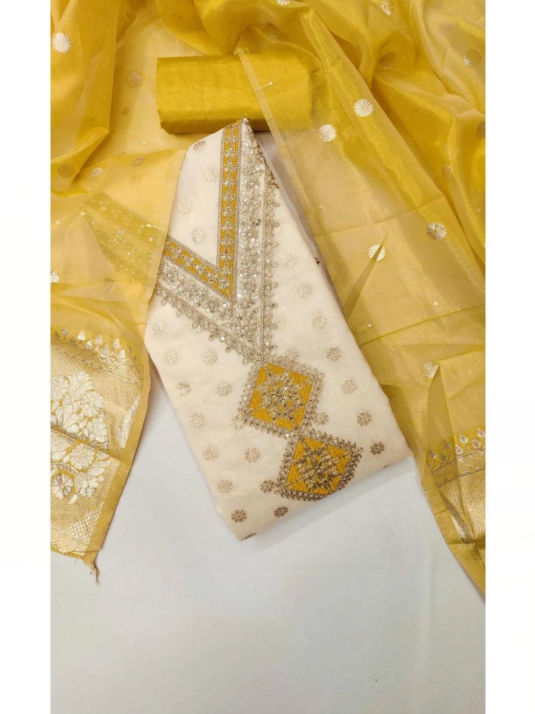 Rangtulika Ethnics Embroidered Organza Unstitched Dress Material