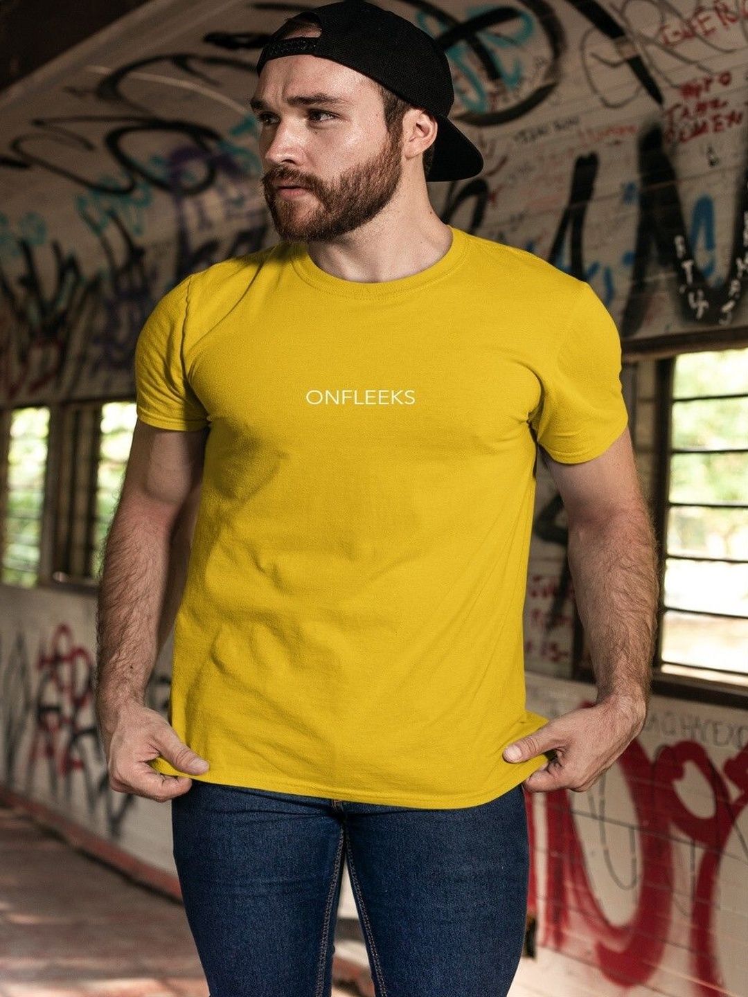 Onfleeks Men Typography Printed Pure Cotton T-shirt