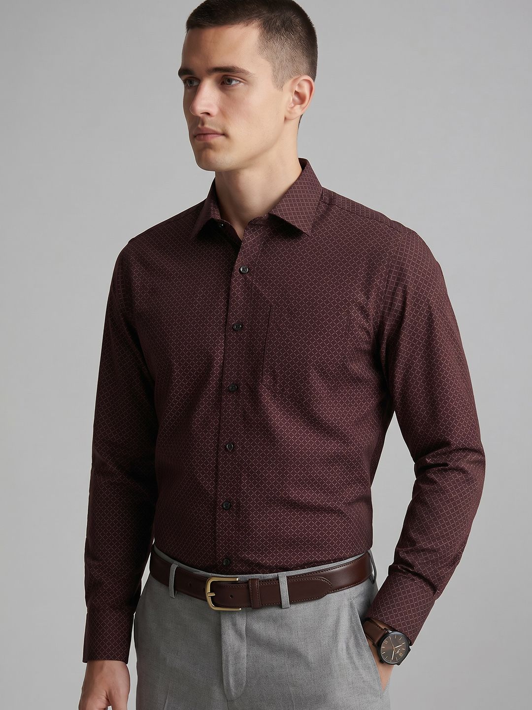Van Heusen Slim Fit Geometric Printed Pure Cotton Formal Shirt