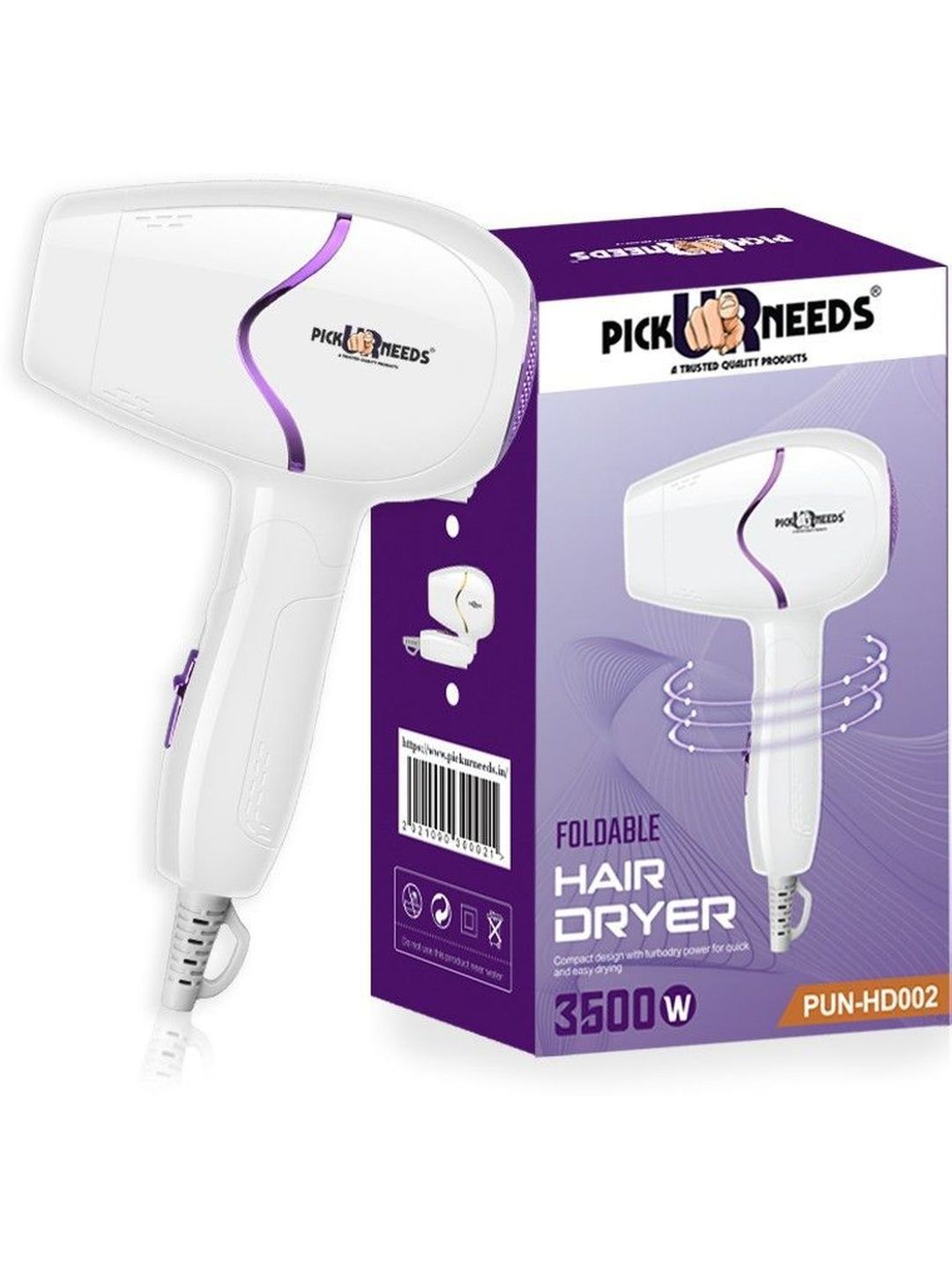 Pick Ur Needs Foldable Mini 3500W Hair Dryer - HD002 Purple