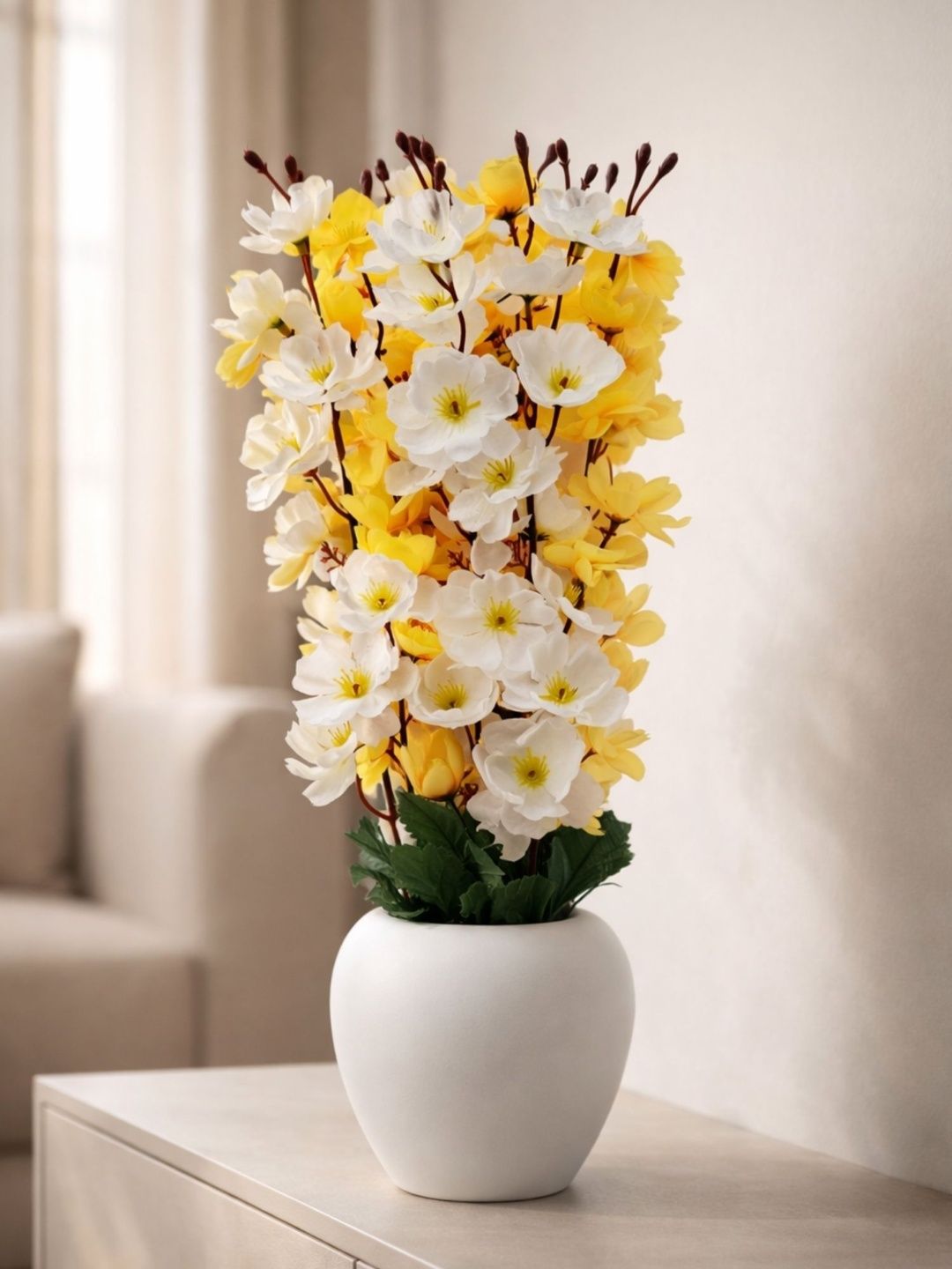 ARTIER White 1 Pieces Cherry Blossom Artificial Flower With Pot