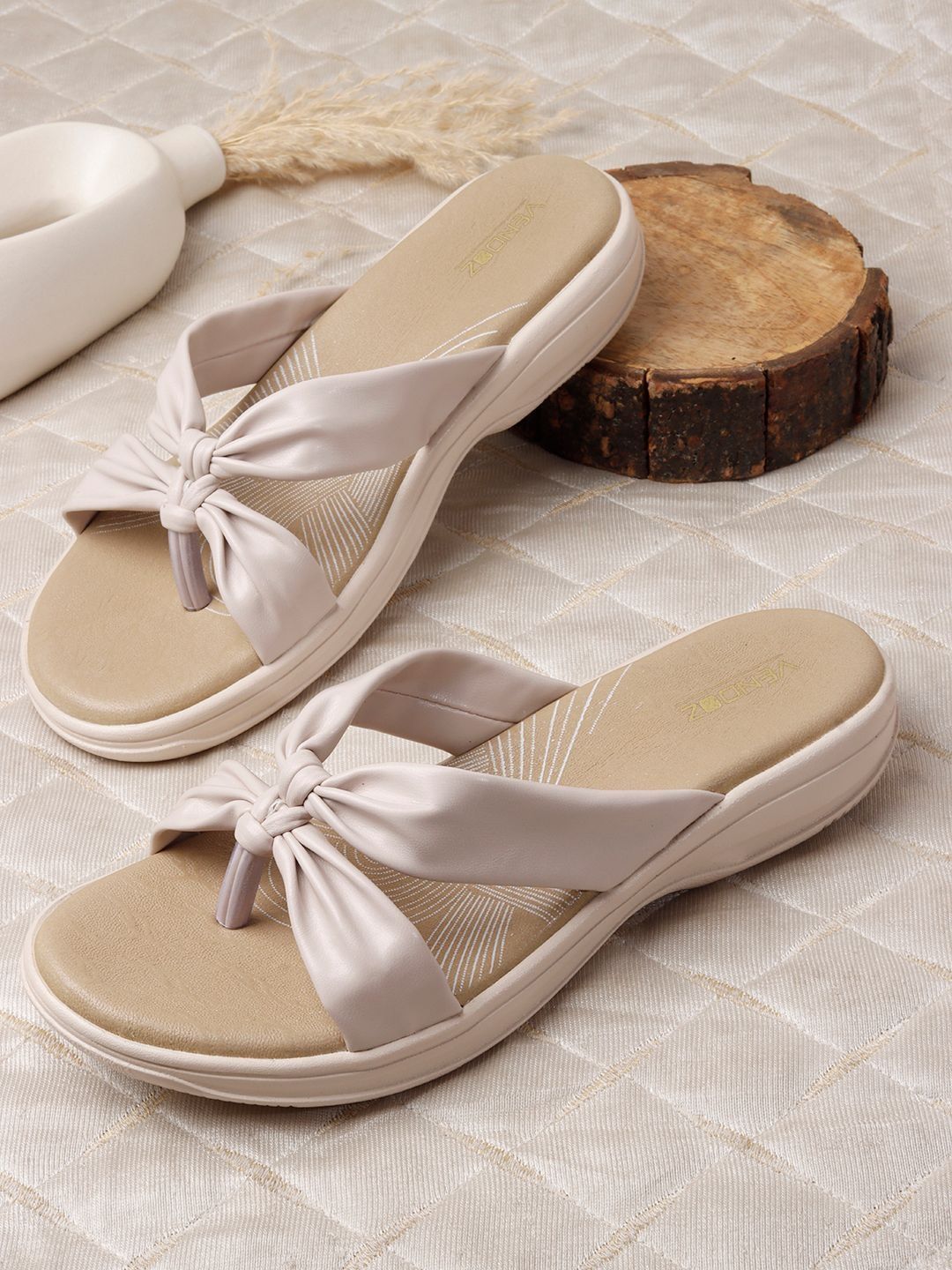 VENDOZ Women Open Toe Flats with Bows