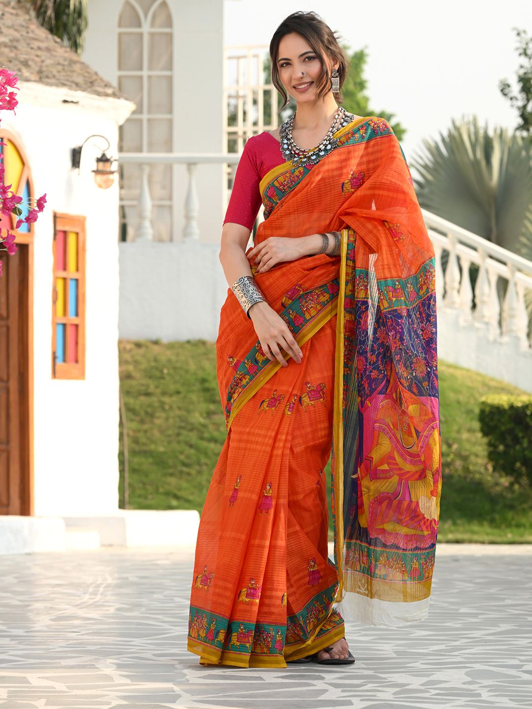 RATAN Women Pure Cotton Printed Mulmul Saree Without Blouse Piece