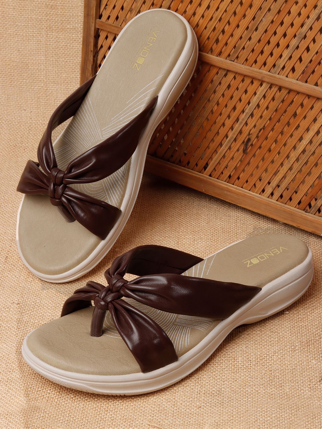 VENDOZ Women Open Toe Flats with Bows