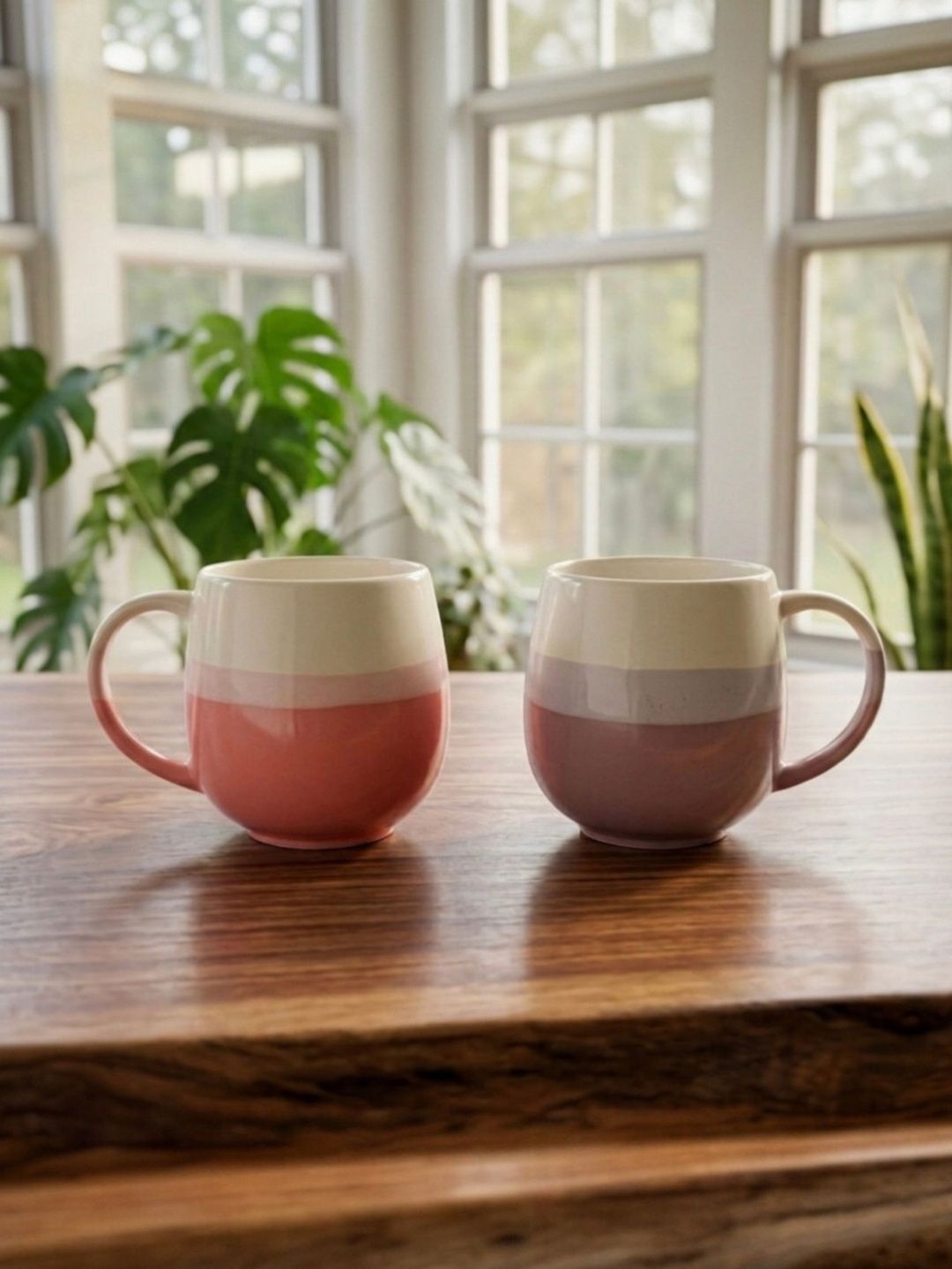 U & U Unique Utilities Pink & Purple 2 Pcs Large Ceramic Glossy Coffee Mugs- 450 ml each