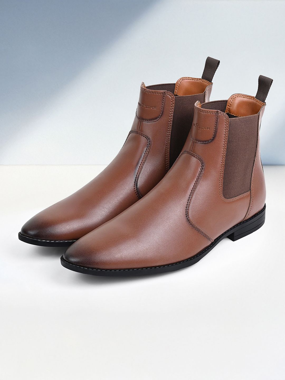 Buy LOUIS STITCH Men Jet Black Mid-Top Slip-On Chelsea Boots