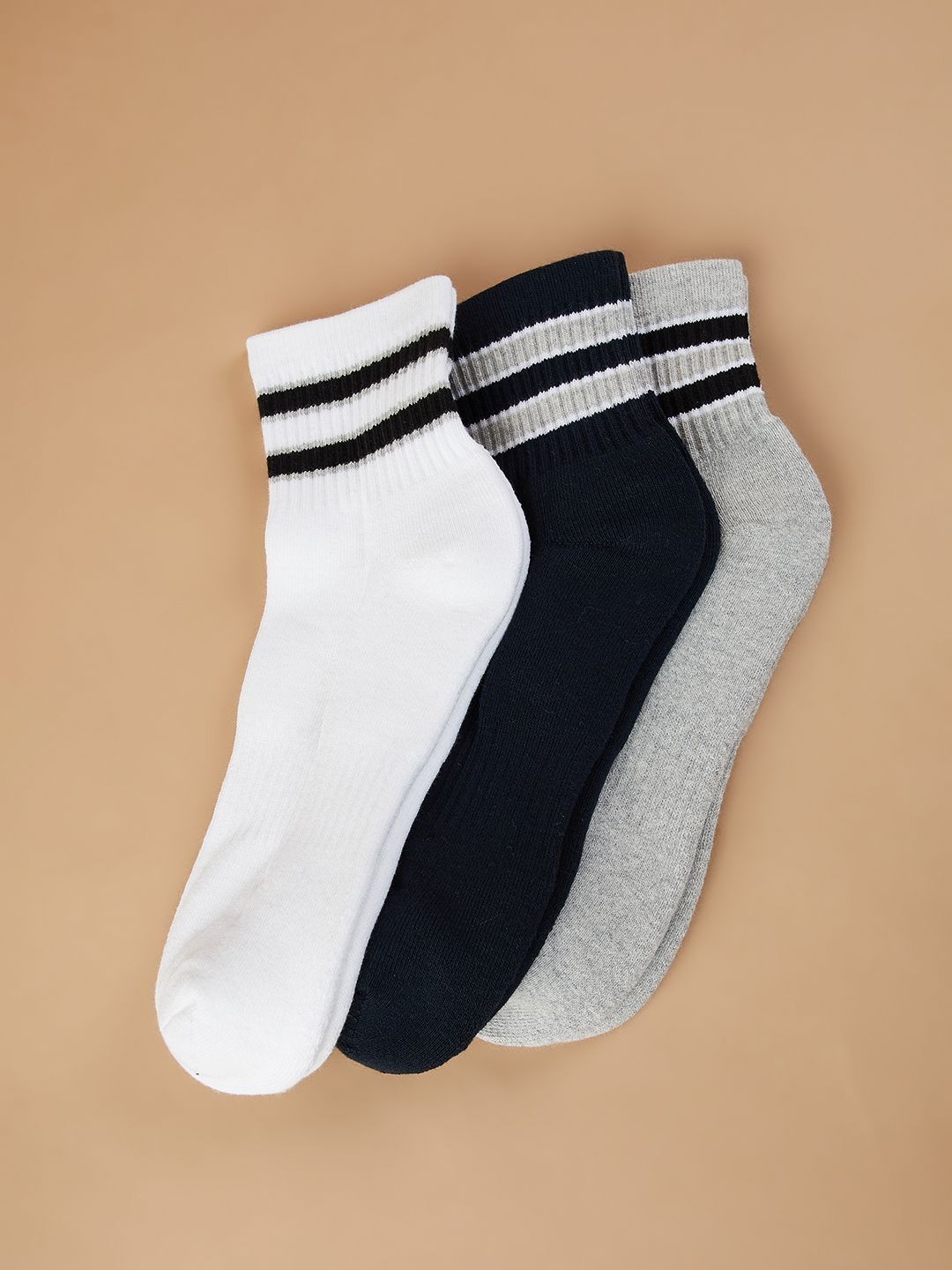 CODE by Lifestyle Men Pack of 3 Cotton Blend Assorted Striped Above Ankle Socks