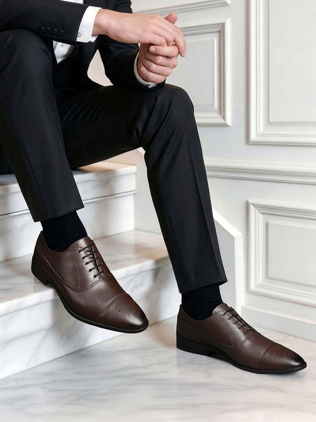 LOUIS STITCH 
Men Brunette Brown Formal Lace Up Derby Shoes