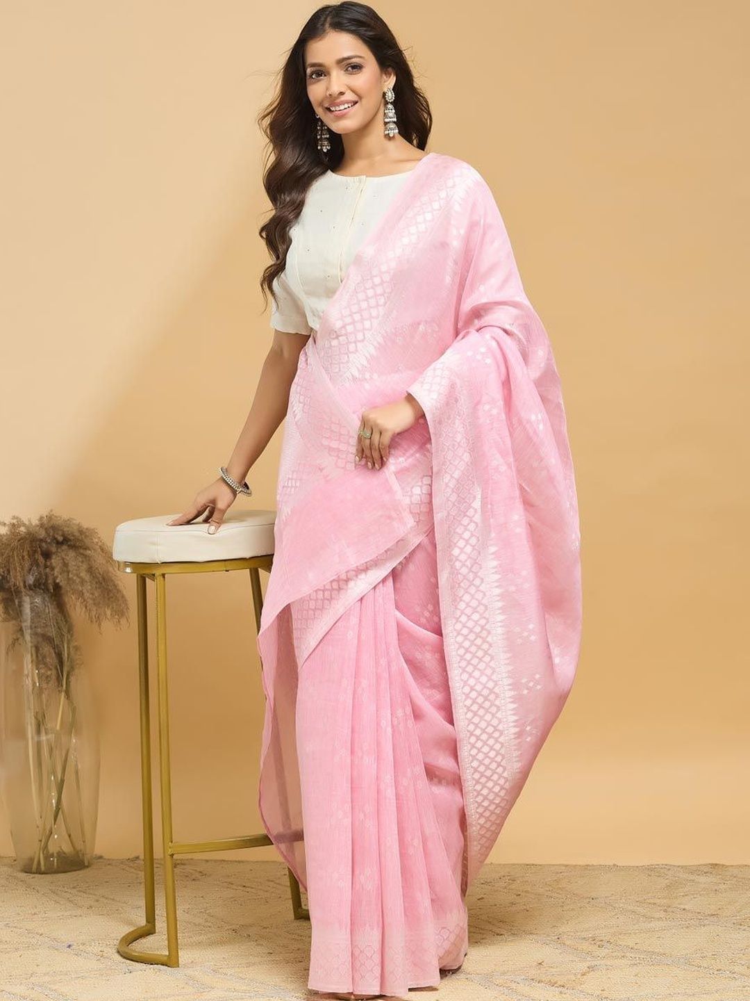 Fabindia Fabindia Woven Design Linen Blend Handloom Saree