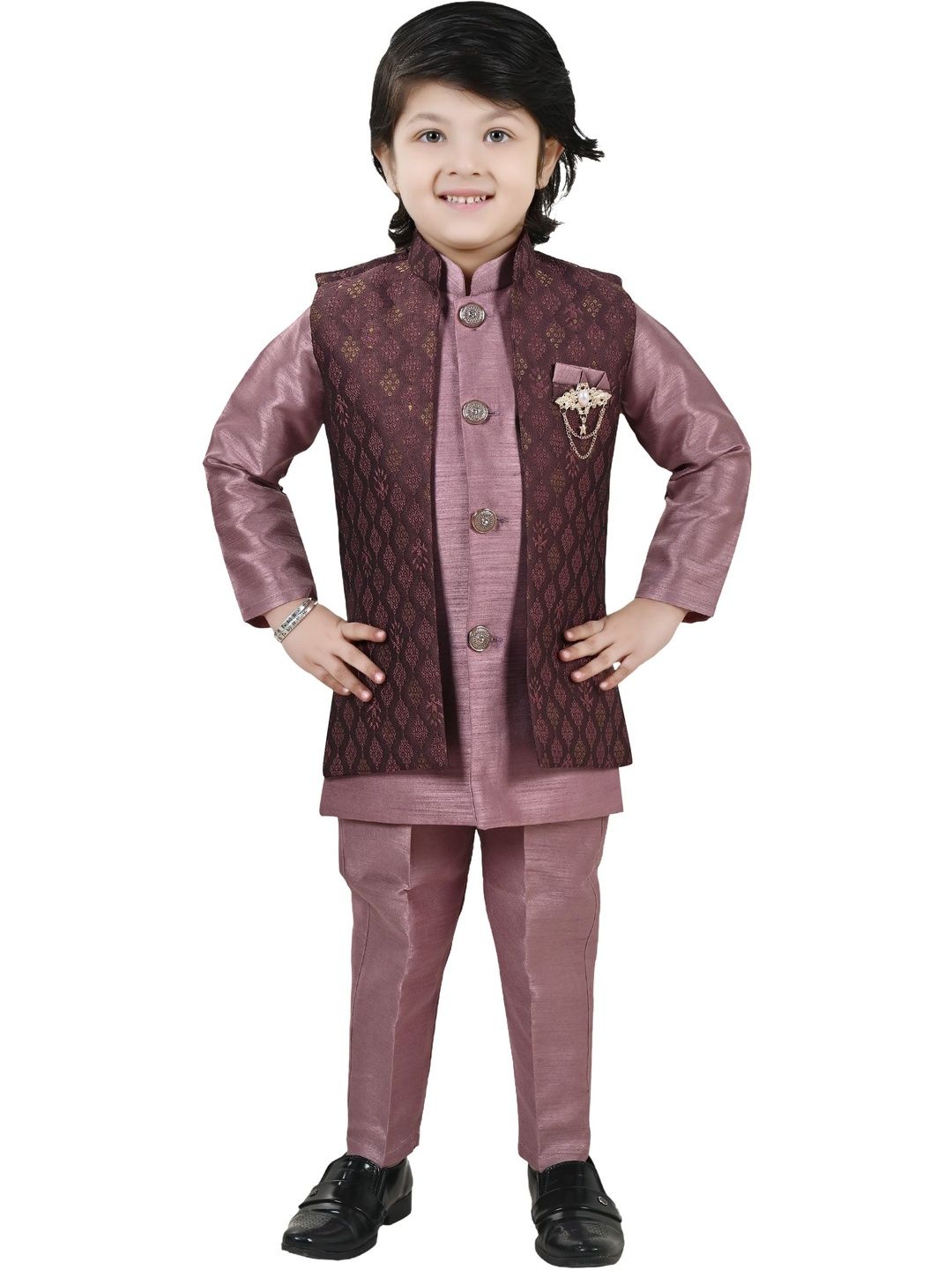 BAESD Boys Embroidered Mandarin Collar Silk Sherwani