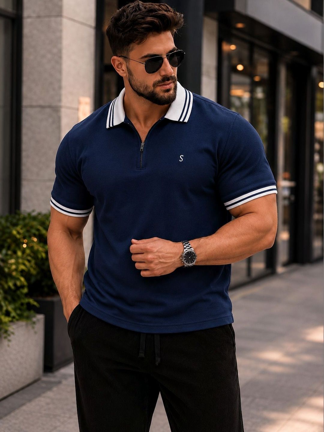 SCUBA Men Striped Polo Collar T-shirt