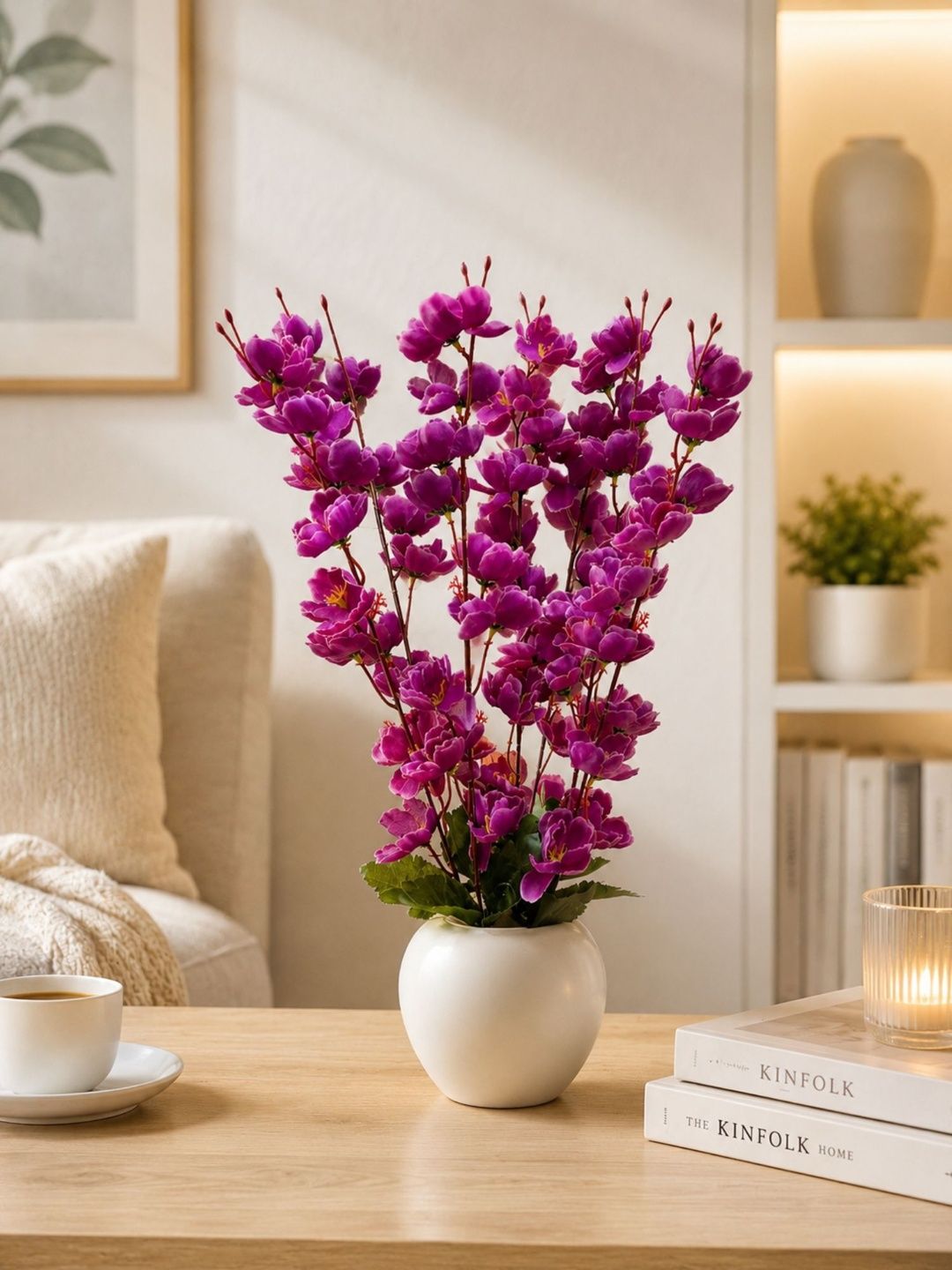 ARTIER ARTIER Purple 1 Pieces Cherry Blossom Artificial Flower With Pot