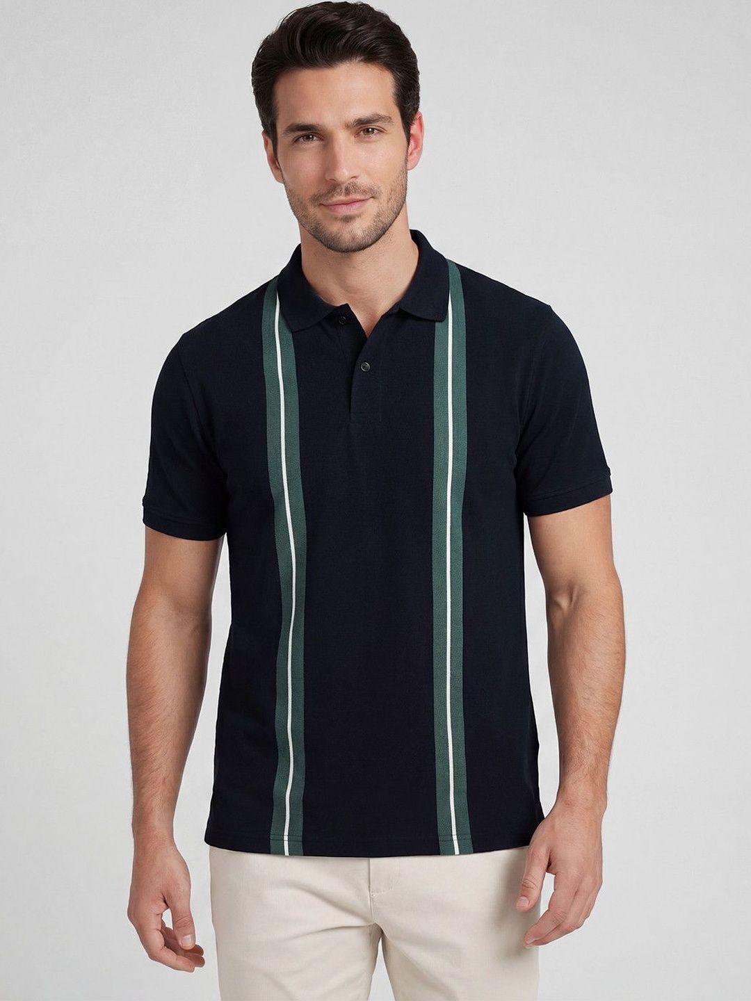 R&B Men Striped Polo Collar T-shirt