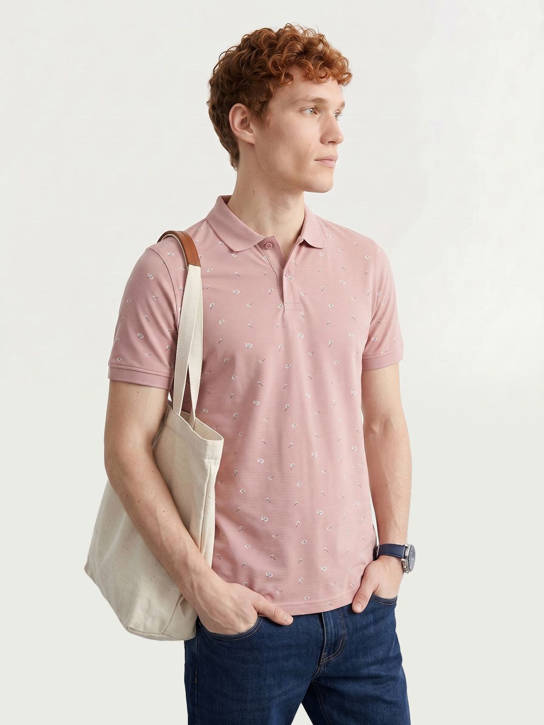 Mast & Harbour Floral Printed Pure Cotton Polo Collar T-shirt