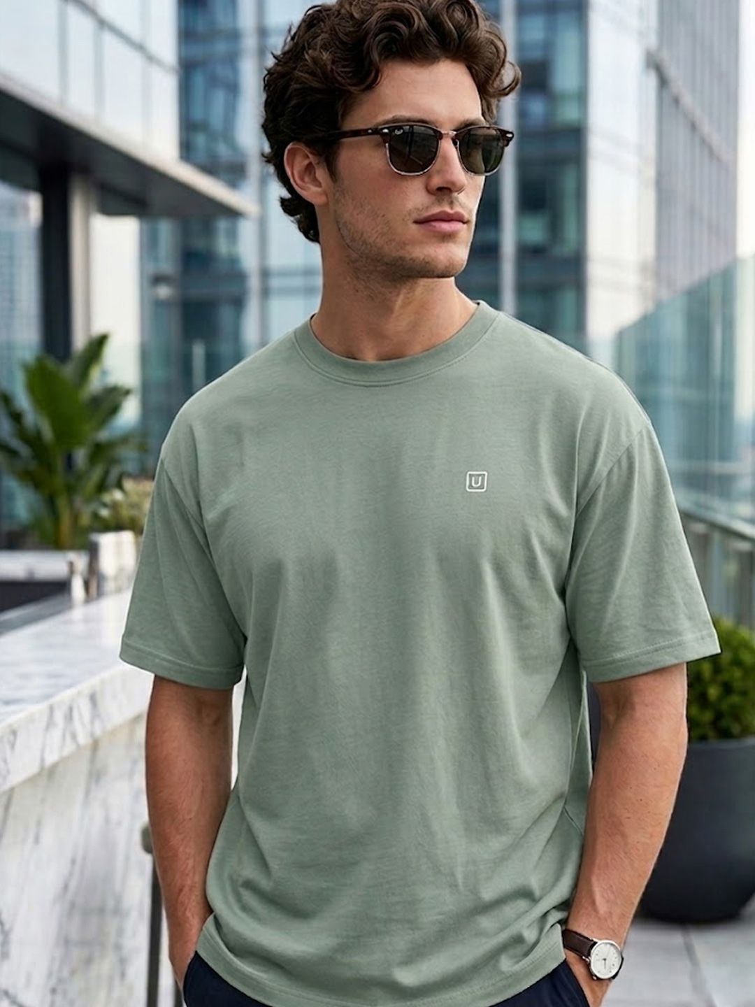 Urbano Fashion Men Solid Round Neck Cotton Oversized T-shirt