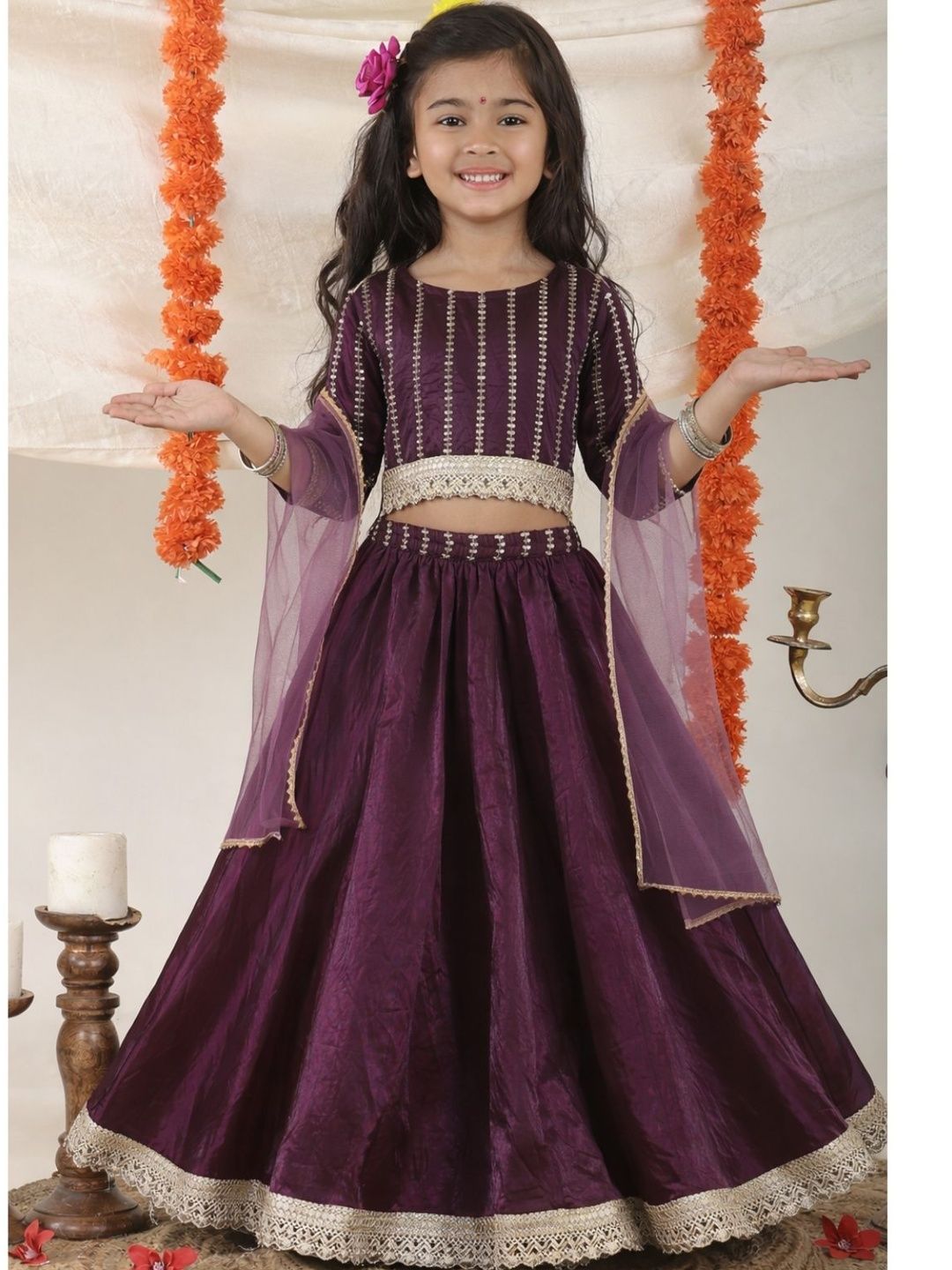 Superminis Girls Embellished Ready to Wear Lehenga & Blouse With Dupatta