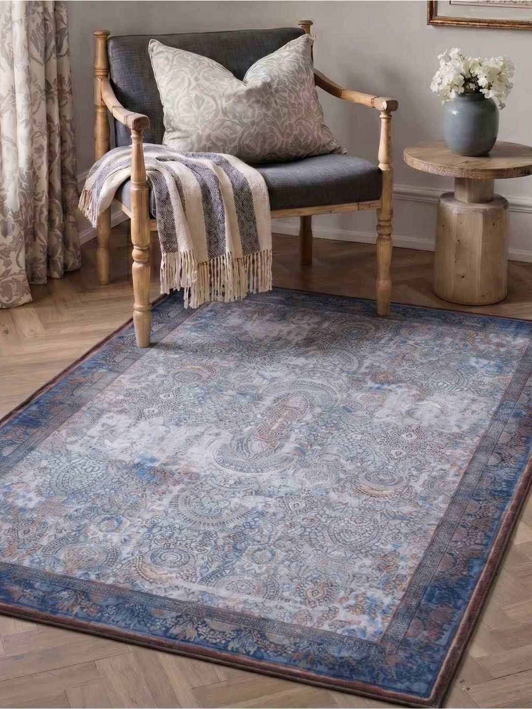 DREAM WEAVERZ DREAM WEAVERZ Floral Printed Stain Resistant Chenille Carpet for Living Room & Bedroom