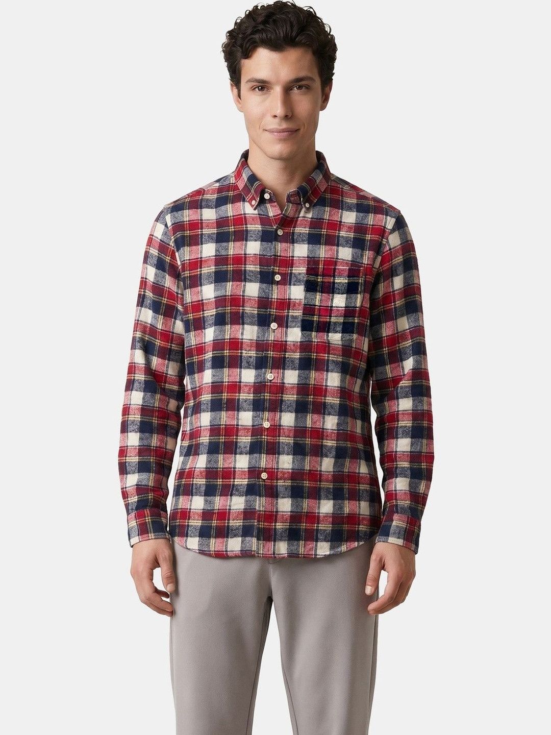 THE BEAR HOUSE Men Cotton Checked Slim Fit Flannel Shirt