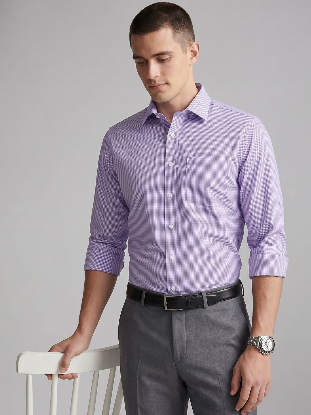 Van Heusen Slim Fit Micro Checked Pure Cotton Formal Shirt