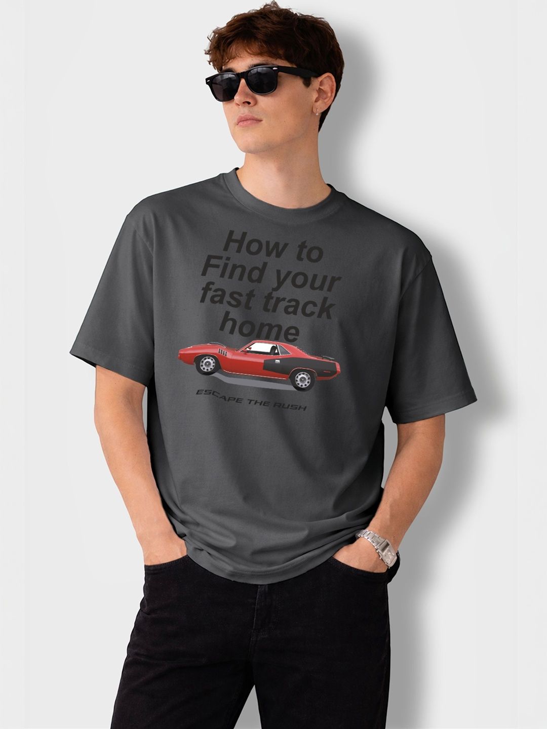 The Roadster Lifestyle Co Printed Cotton Round Neck Oversized Tshirt